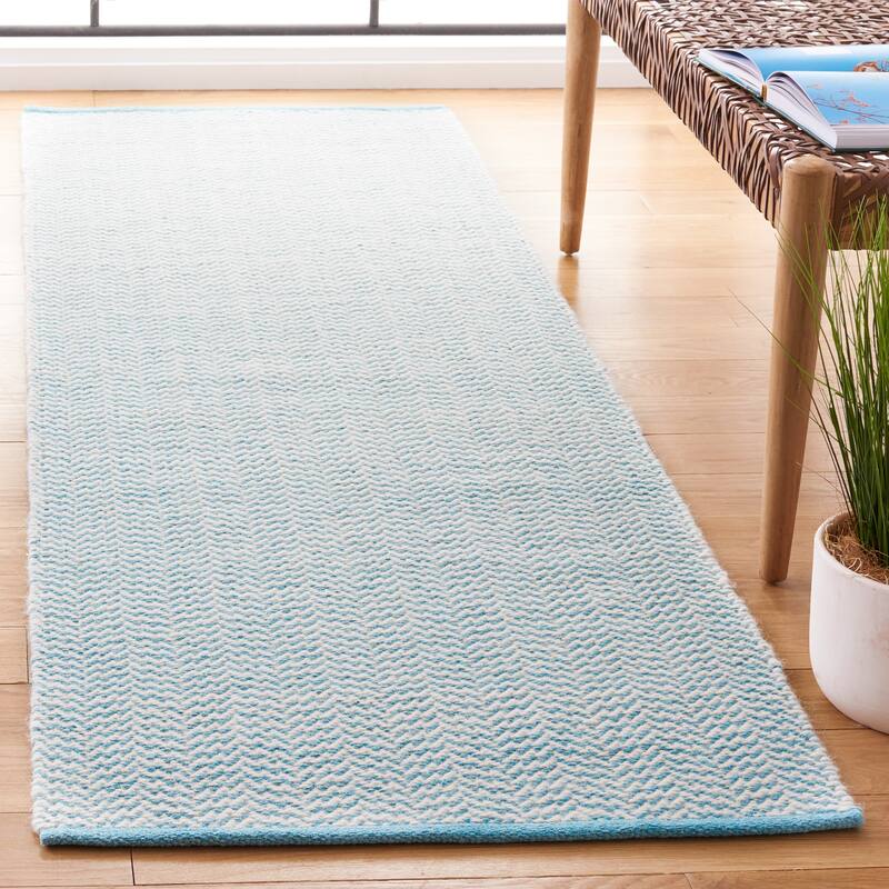 SAFAVIEH Handmade Vermont Windy Wool Rug - 2'3" x 8' Runner - Teal/Ivory