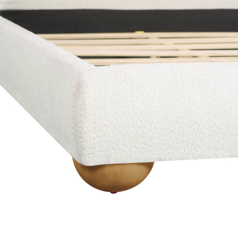 Christopher Knight Home - Modern Boucle Upholstered Platform Bed with Thick Curved Headboard and Solid Wood Legs