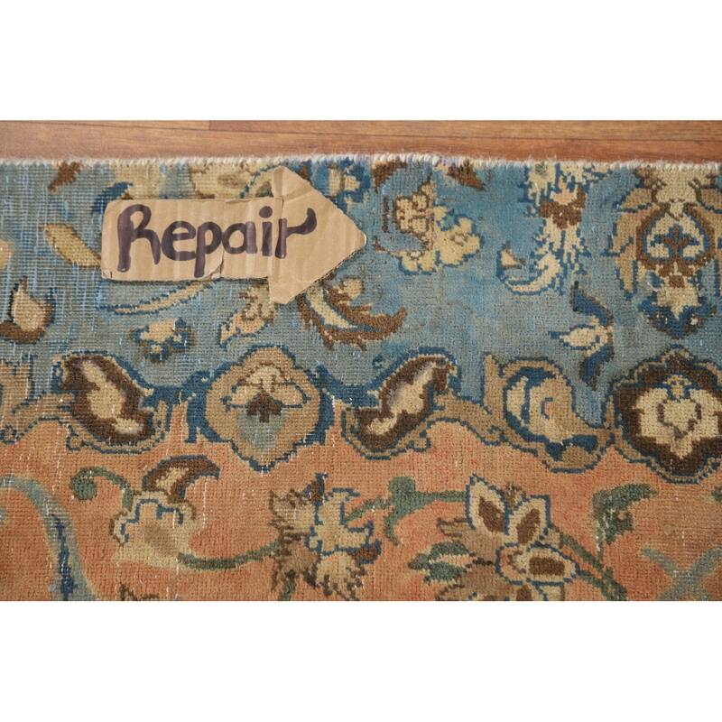 Distressed Floral Tabriz Persian Rug Hand-Knotted Orange Wool Carpet - 5'5"x 8'8"