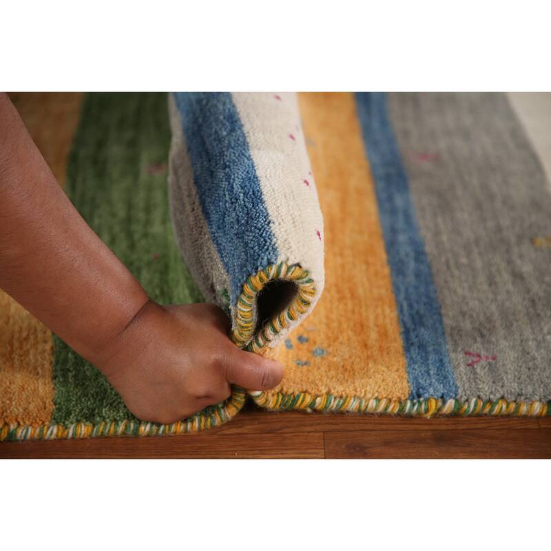 Striped Gabbeh Indian Rug Handmade Wool Carpet - 2'7"x 4'11"