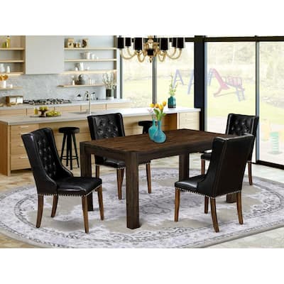 5-Piece Natural Brown Finish Solid Wood Top - Rectangular Button Tufted Dining Room Set - Seats 4