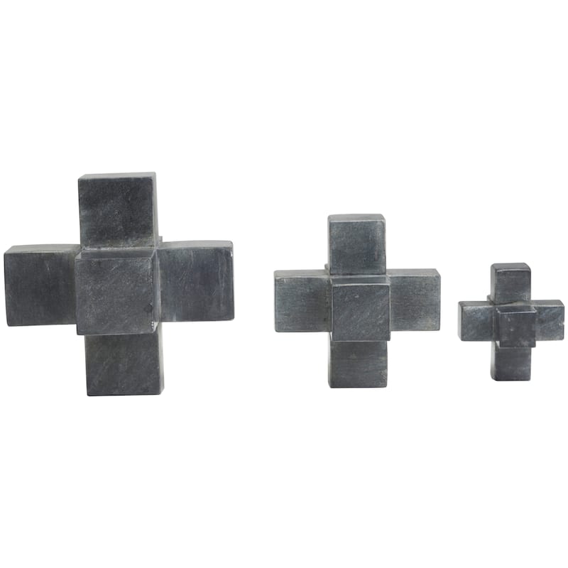 Elegant Marble Geometric Jack Sculpture (Set of 3) - White or Black