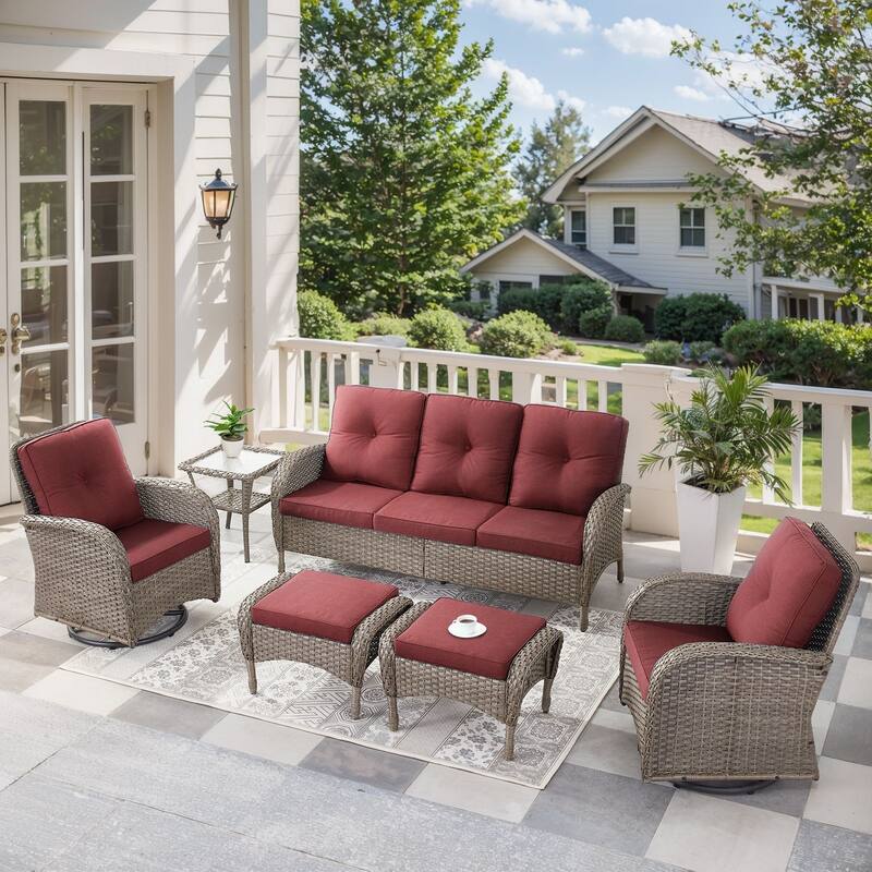 6 Pieces Outdoor Patio Furniture Set - Grey - Red