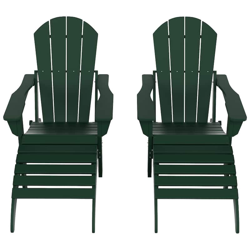 Polytrends Laguna Hdpe All Weather Outdoor Patio Foldable Adirondack Chairs With Ottomans (5-Piece Set)
