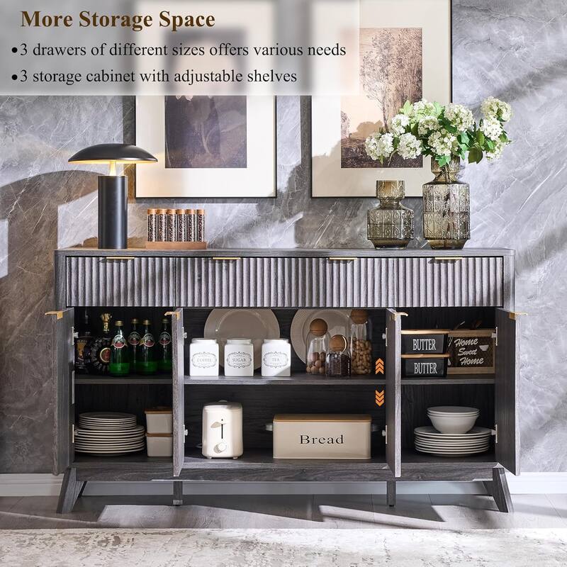 Modern Fluted Buffet Sideboard Cabinet, Buffet Table Coffee/Wine Bar