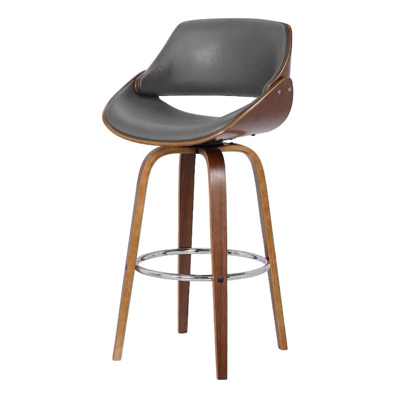 Faux Leather Swivel Counter Height Chair with Black Iron Frame and Footrest - 19.5” x 20.5” x 37.5” (D x W x H)