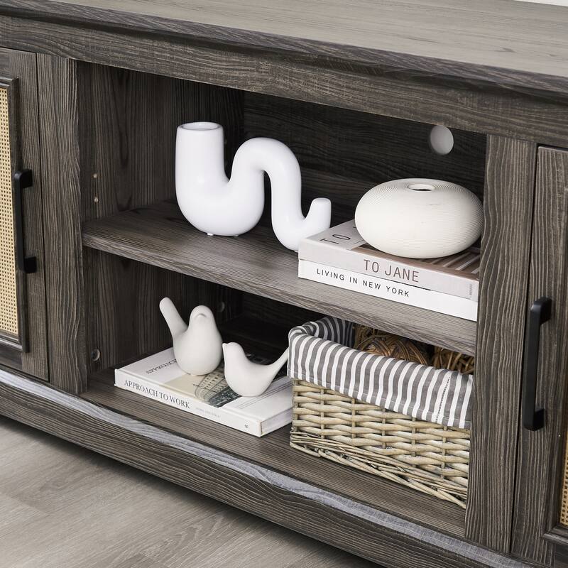 Farmhouse Rattan TV Stand Console Table for TVs up to 70 Inches