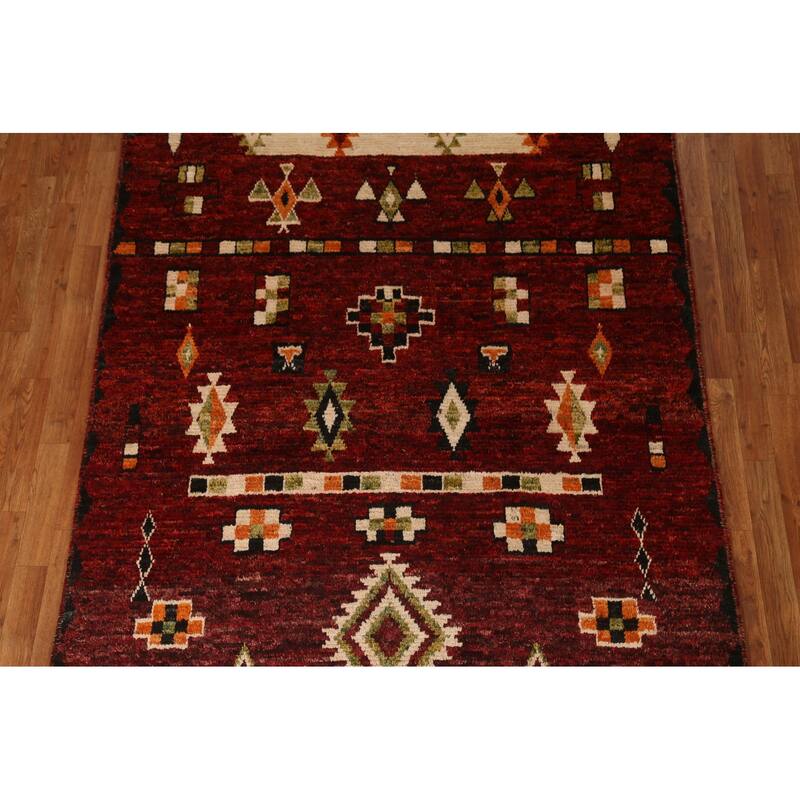 Hand Knotted Oriental 100% Wool Carpet Modern Tribal Red Moroccan Area Rug - 7' 9'' X 5' 8''
