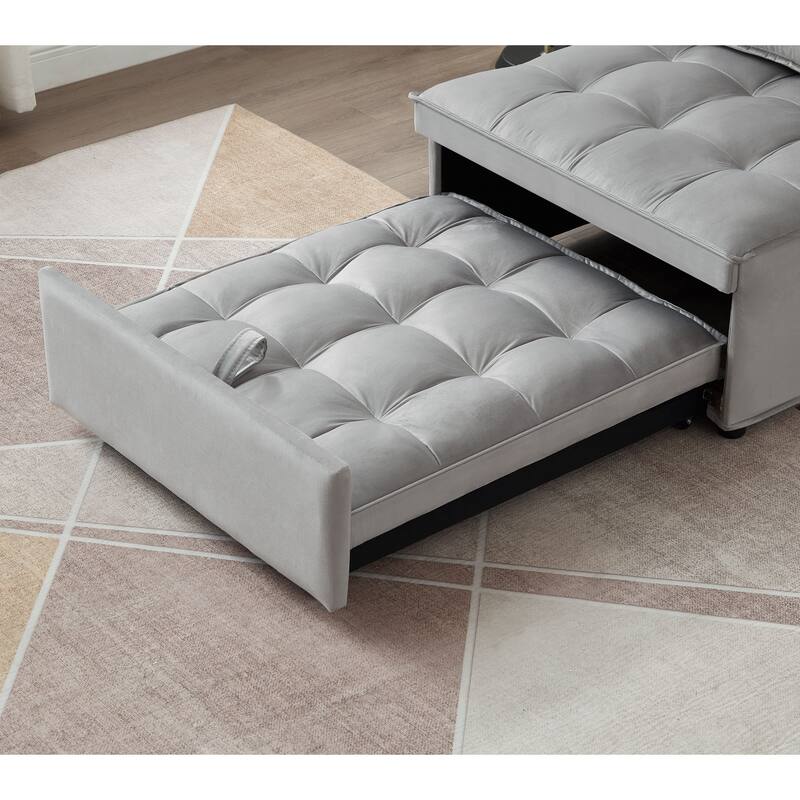 Velvet Convertible Chair Bed with Removable Back and Recliner Function