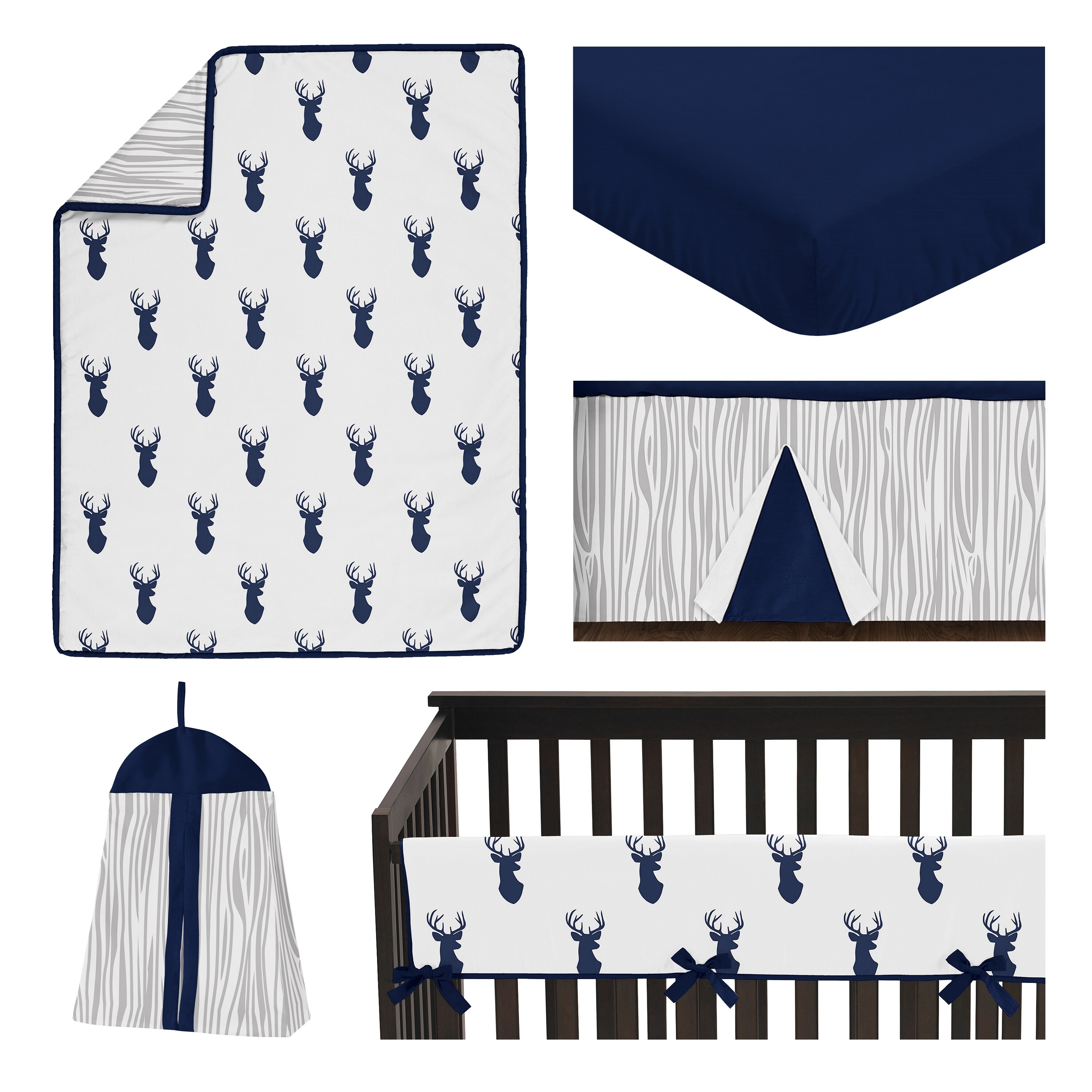 navy blue deer crib bedding