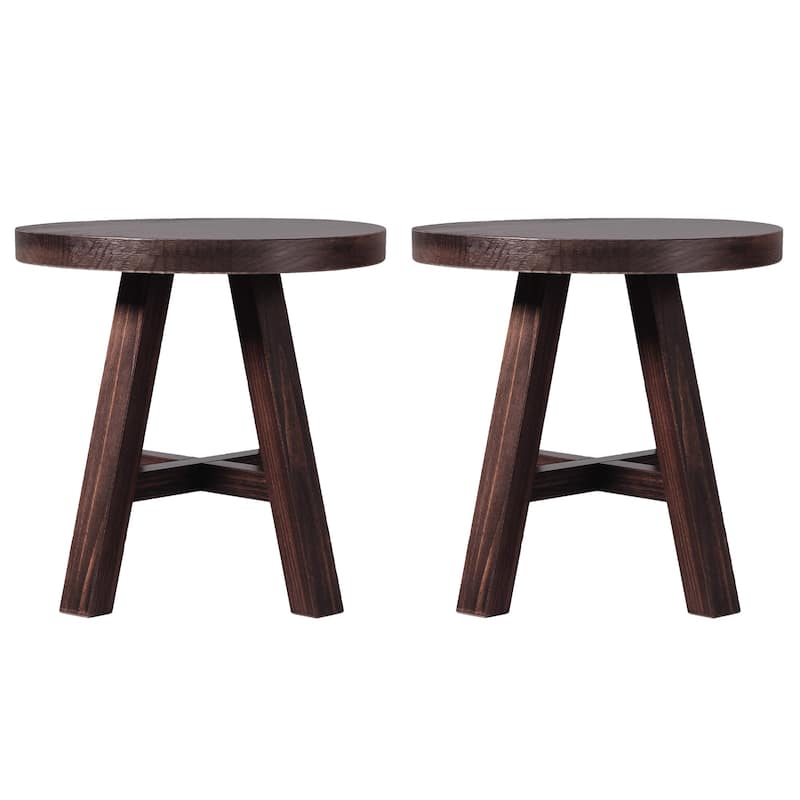 Walker Edison Modern Farmhouse Circle Solid Wood Side Table (Set of 2)