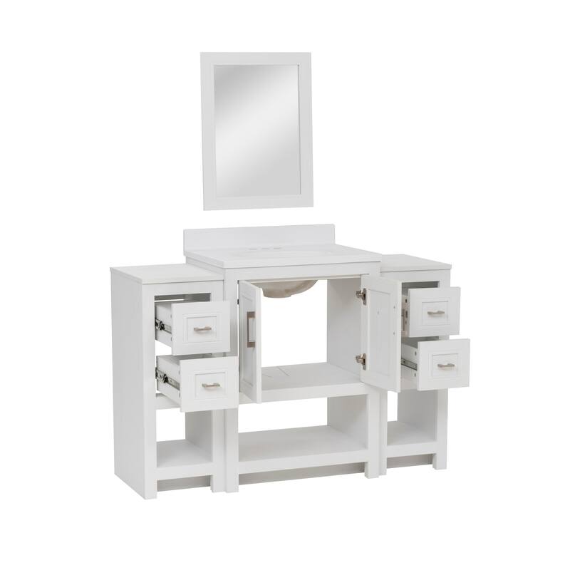 Linon Blakely Vanity with Mirror and Dual 12-inch Side Cabinets