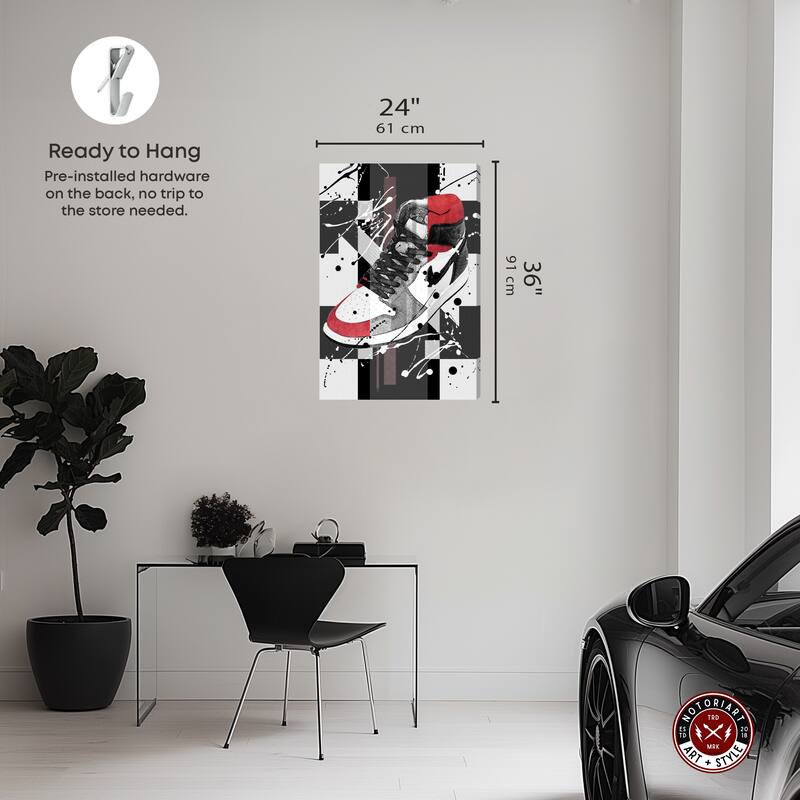 Notoriart Flashy Red Sneaker Gallery Wrapped Sneaker 1 Piece Canvas Wall Art