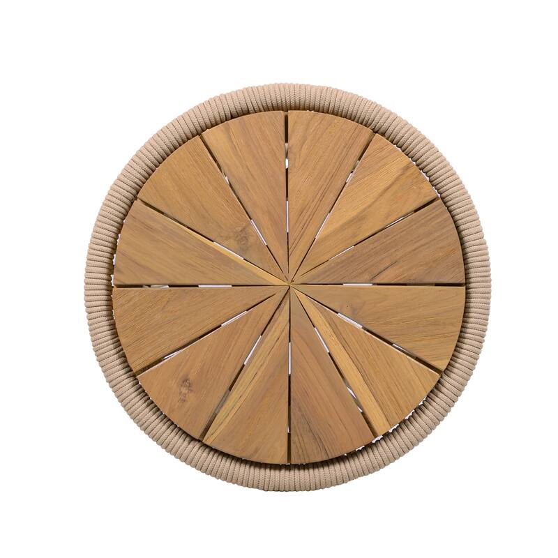 Scott Living - Nara 18.9"H Modern Outdoor Acacia Wood and Woven Rope Side Table, Tapered Cylindrical Silhouettes Design