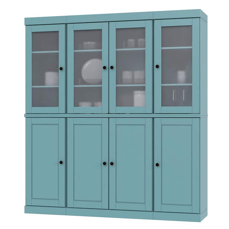 100% Solid Wood 65" Pantry China Cabinet with Solid, Frosted Glass Doors and Adjustable Shelves