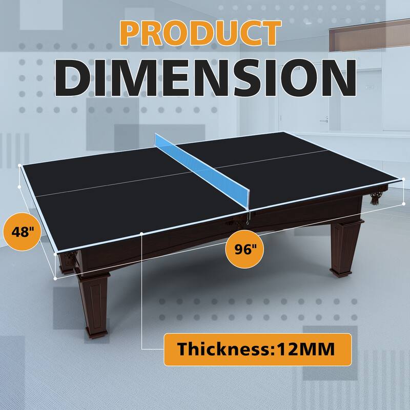 8ft Black Mid-Size Ping Pong Conversion Top Foldable & Portable Table Tennis Table Top for Indoor Games