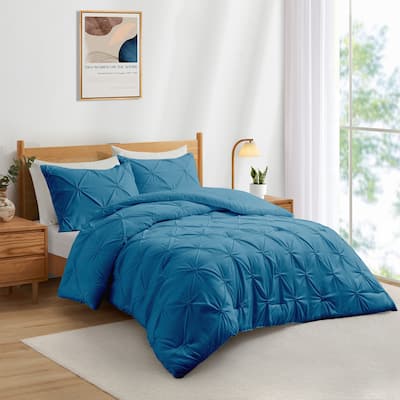 3 Piece Pintuck Pinch Pleat Comforter Set, Bedding Set for All Season, Navy
