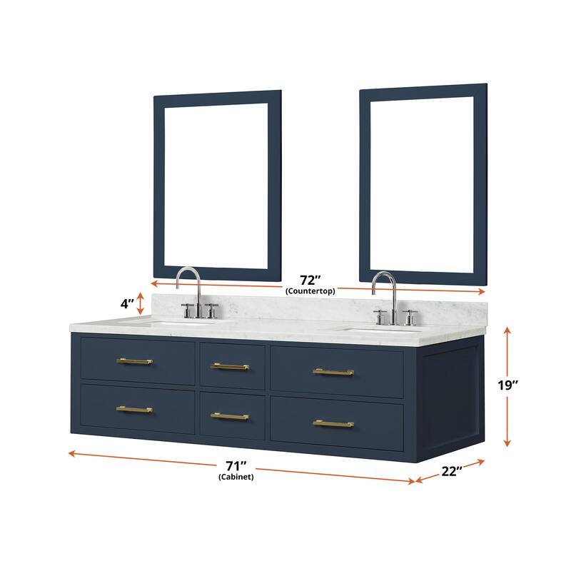 Lexora Castor Double Bath Vanity, Carrara Marble Top, Faucet Set, and Mirrors