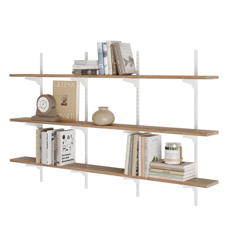 Wallniture Turin 60" Adjustable Shelf, Floating Bookshelf for Room Decor, Wall Shelf Unit for Living Room, Rustic, Tier Options