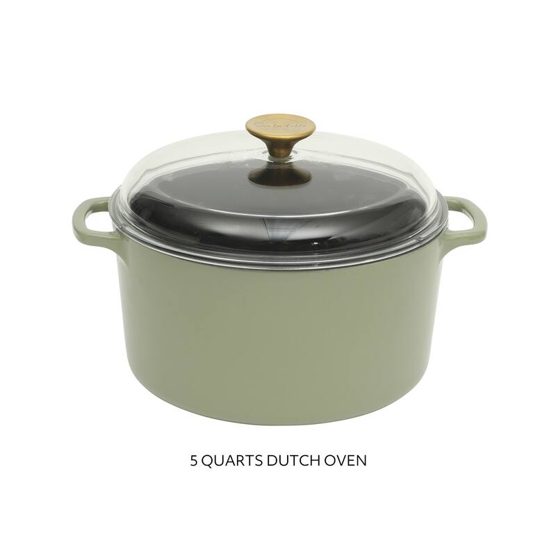 Sur La Table Enamel-Coated Cast Iron Dutch Oven Pot with Oven Safe Glass Lid, Oven-to-Table Cookware for Stews & Braising