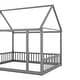 preview thumbnail 35 of 52, House Floor Bed with House Roof Frame and Safety Guardrails, Twin/Full Size Wooden Floor Montessori Bed House Bed for Kids
