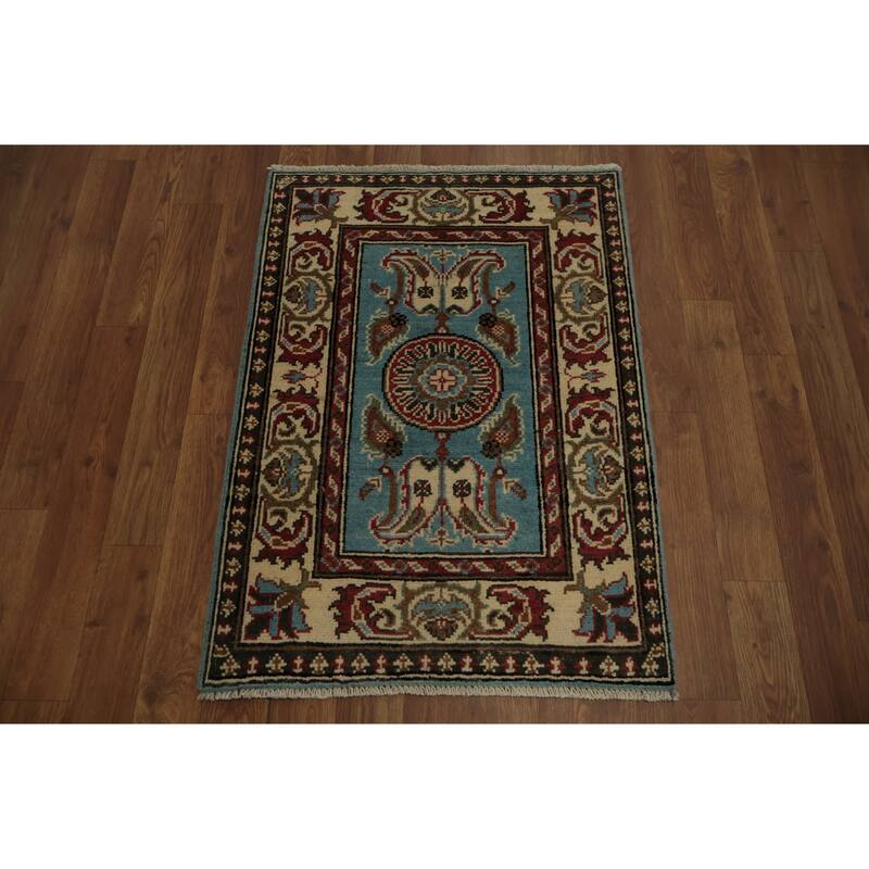 Hand Knotted Oriental 100% Wool Carpet Traditional All-Over Navy Blue & Blues Kazak Area Rug - 2' 10'' X 2' 0''