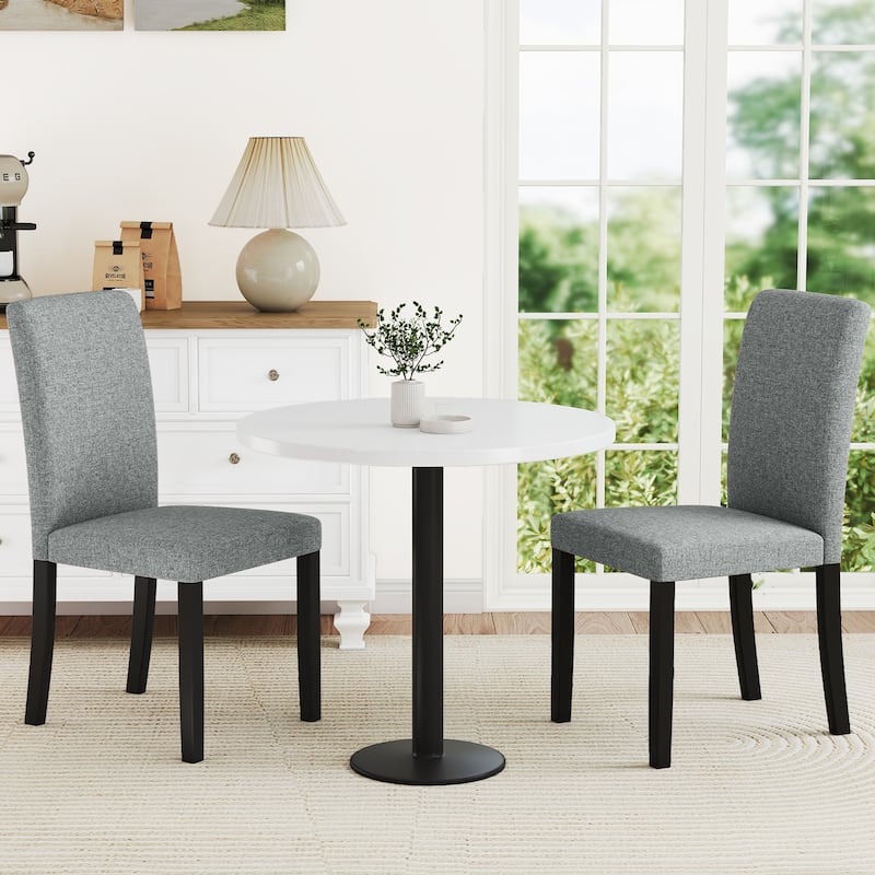 Modern Set of 2 Grey Dining Chair with Black Rubber Wood Frame and Ergonomic High Backrest - 17.5" x 22" x 37"