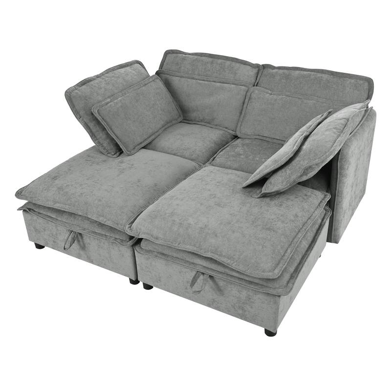 4-Seater Comfy Cloud Couches Double-Layer Cushion Recliner Sofa