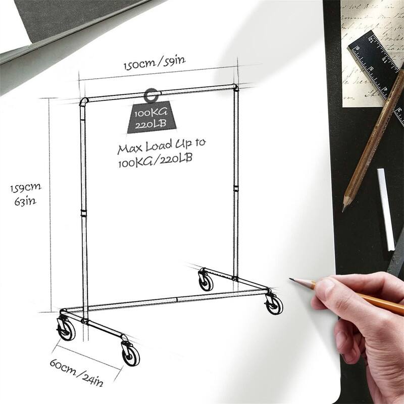 Industrial Pipe Clothing Rack on Wheels with Brakes