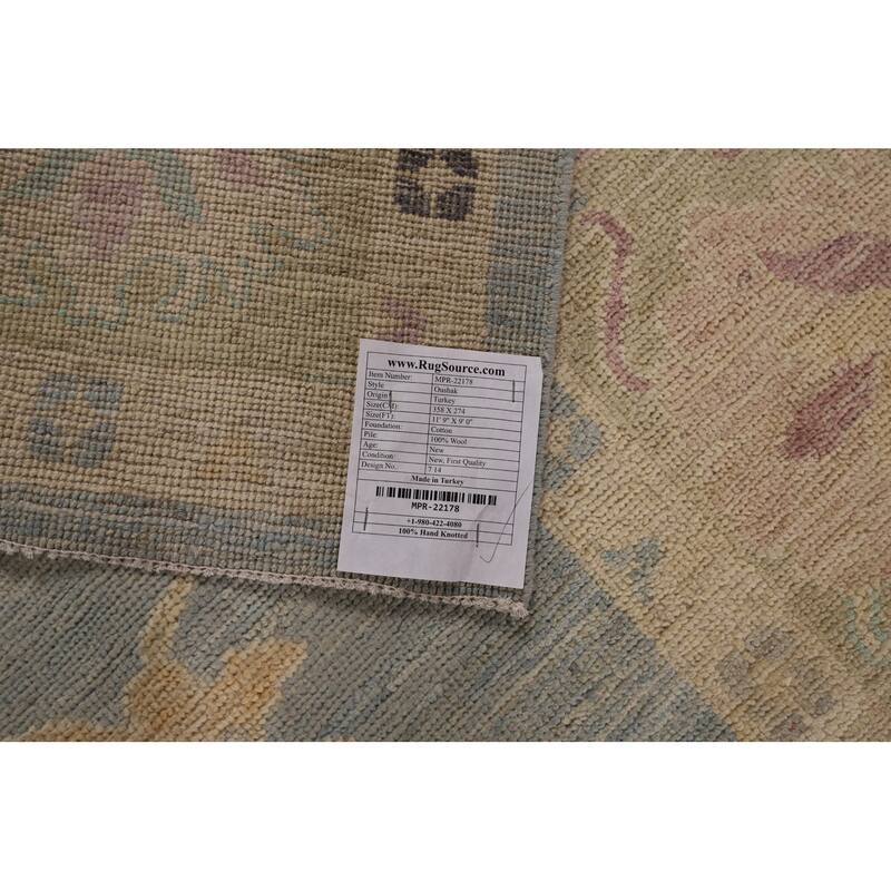 Light Blue Vegetable Dye Oushak Rug Hand-Knotted Turkish Wool Carpet - 9'0" x 11'9"