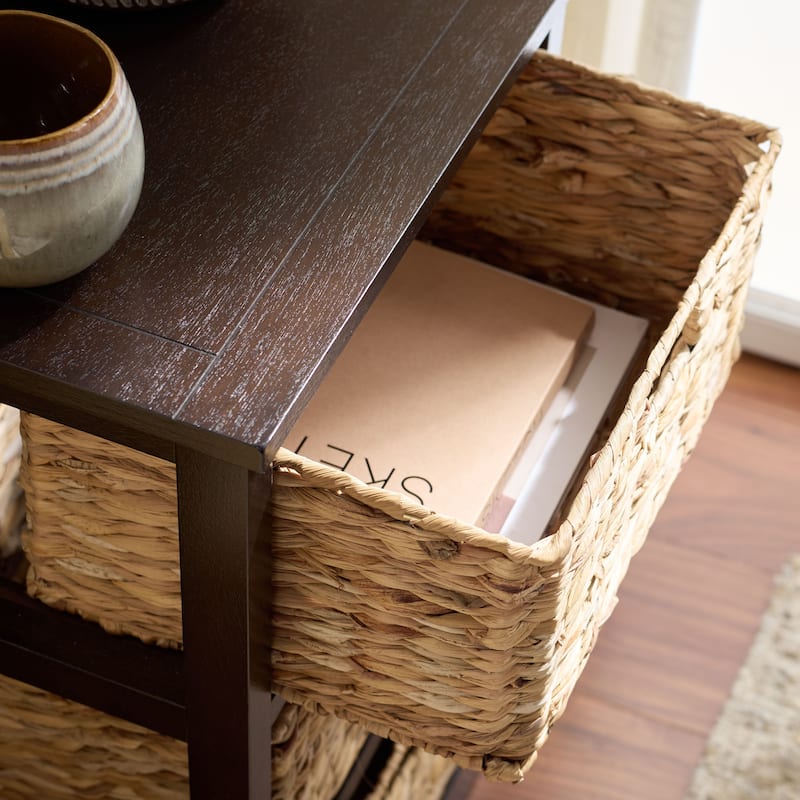 SAFAVIEH Evaline Distressed Black 3 Wicker Basket Storage Unit - 17.3" x 13.4" x 29.5" - 17"W x 13"D x 30"H