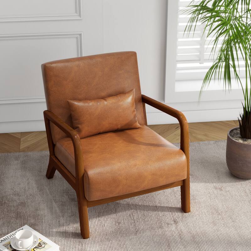 Mid Century Solid Wood Upholstered Accent Chair