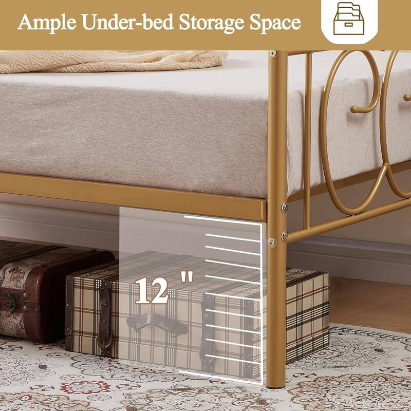 VECELO Metal Twin Size Daybed with Roman Column Legs Scroll Design Heavy Duty 350 lbs Capacity Sofa Bed for Living Room