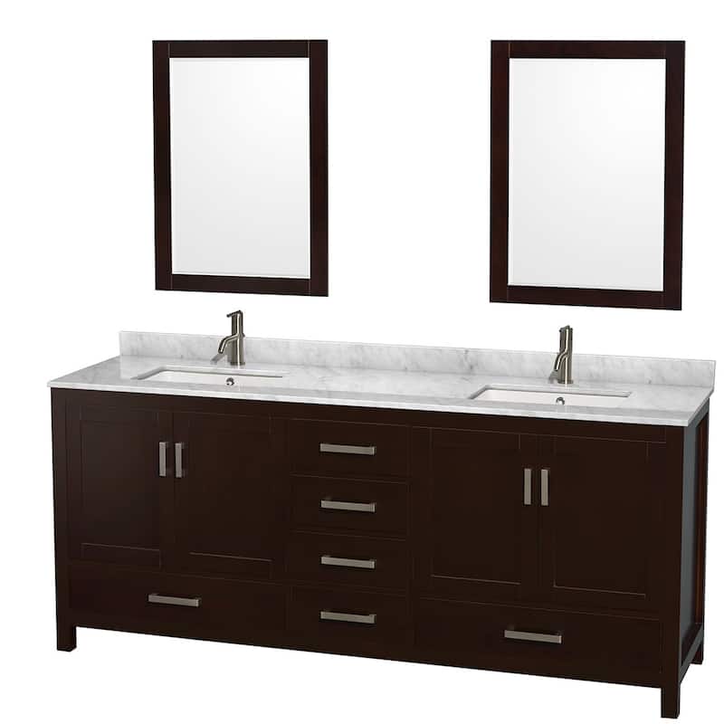 Wyndham Collection WCS141480DUNSM24 Sheffield 80" Free Standing Double - Espresso / White Carrara Marble Top / Brushed - Espresso Finish