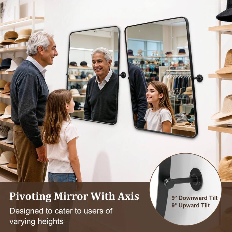 Metal Framed Pivoting Bathroom Vanity Mirror Adjustable Tilting Rectangle Wall Mirror Horizontal or Vertical