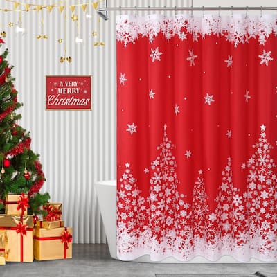 Christmas Shower Curtain 72" x 72", Red & White Tree Bathroom Decor