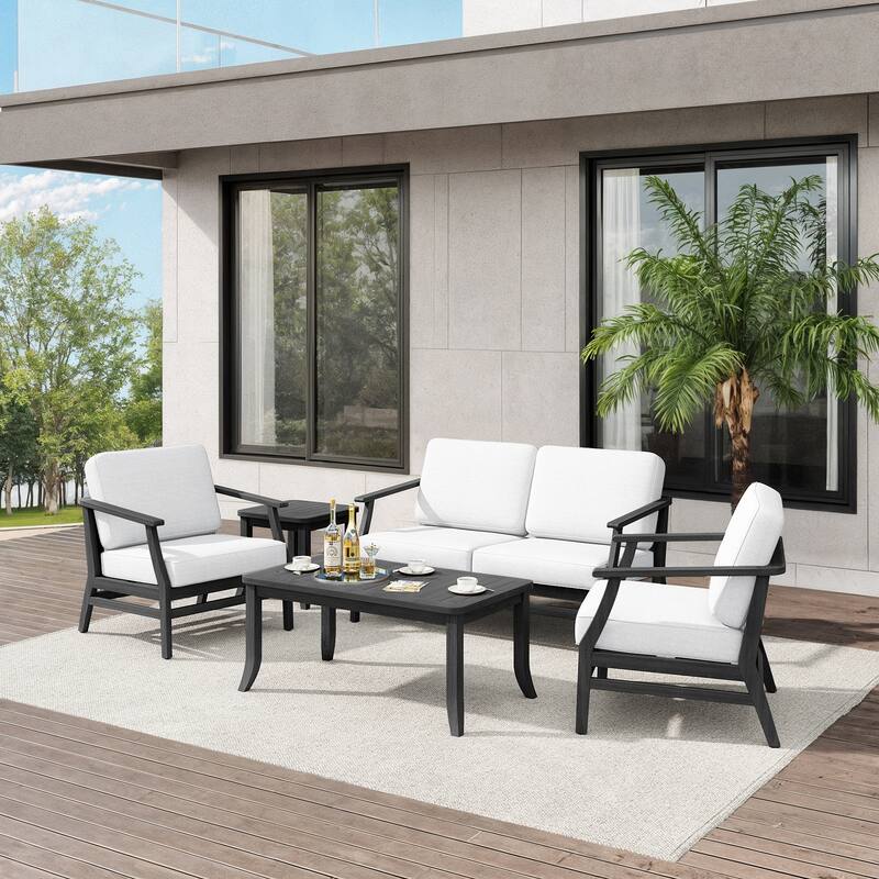 Teak Outdoor Patio Seating Set with Loveseat, Chairs and Tables (5-Piece)