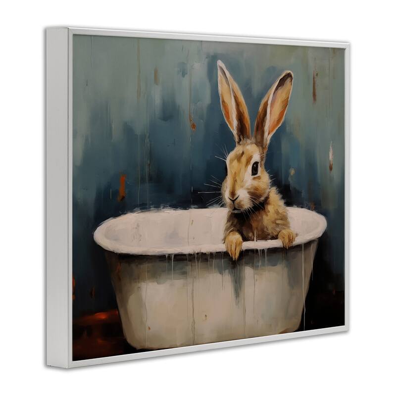 Stupell Baby Bunny in Tub Framed Giclee Art Design By Arlington Prints