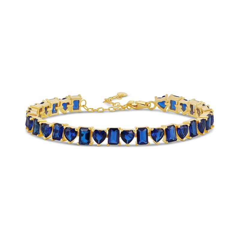 SHYMI Heart and Emerald Shape Tennis Bracelet - Gold and Blue
