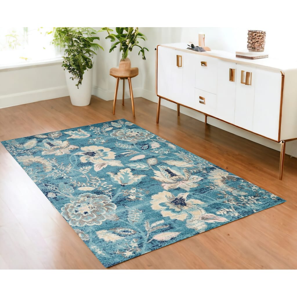 Power Loomed Distressed Floral Traditional Stain Resistant Area Rug - 72' X '48' X '0.5