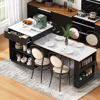82.6" Fluted Kitchen Island with Extendable Dining Table with Power ...
