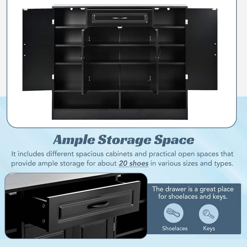 Sleek Shoe Storage Cabinet with Adjustable Shelves, Drawer & Contemporary Design