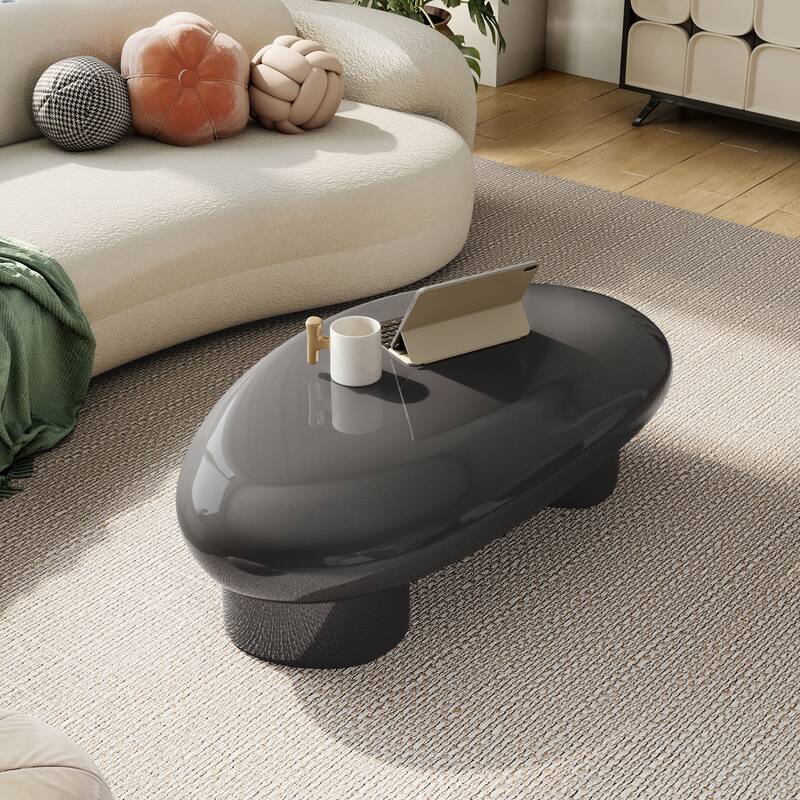 24/7 Shop At Home Modern 2-Piece Oval Glossy Low Profile Coffee Table Set