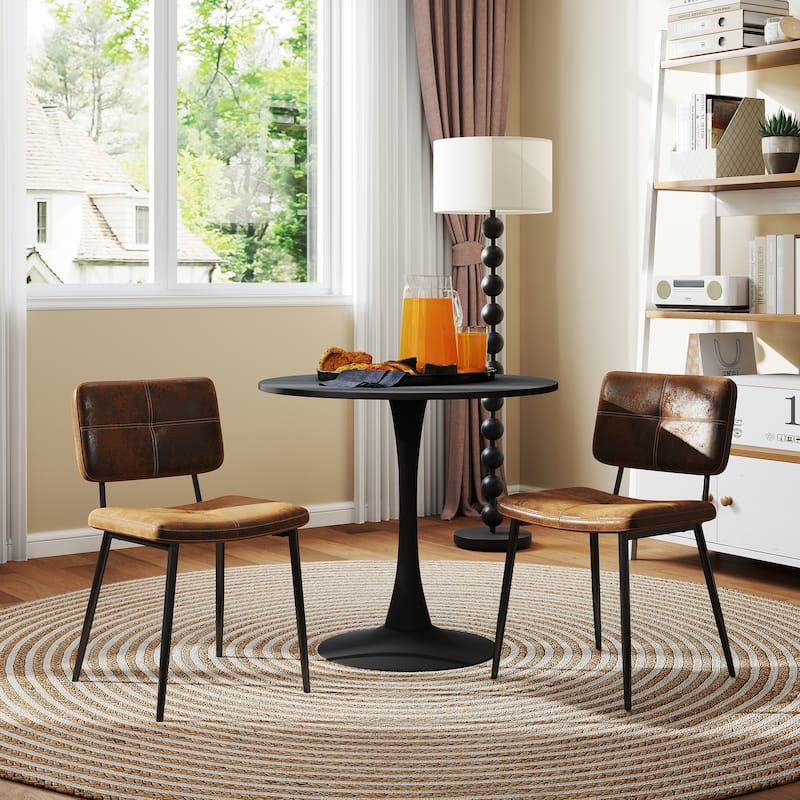 Homy Casa 5-Piece Industrial Dining Set with Round Pedestal Table and 4 Fabric Chairs