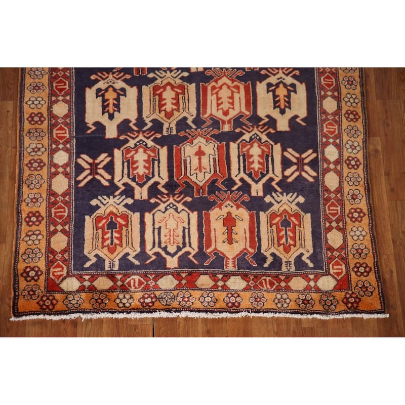 Navy Meshkin Persian Vintage Runner Rug Hand-knotted Wool Carpet - 4'3"x 10'0"