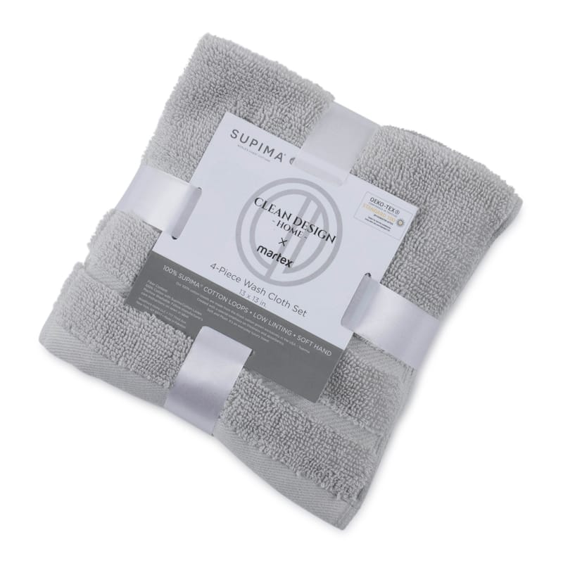 Clean Design Home x Martex Solid Supima 4-Pack Blue Wash Towel Set