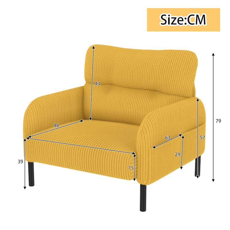Corduroy Fabric, Comfortable Monochrome Single Person Wide Seat Chair, Suitable For Living Rooms And Bedrooms