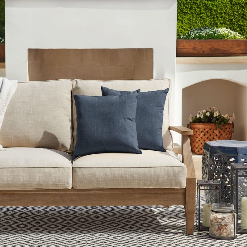 Sorra Home Sunbrella Outdoor Knife Edge Pillow Set of 2 - 20 in H x 20 in W x 6 in D - Revive Indigo