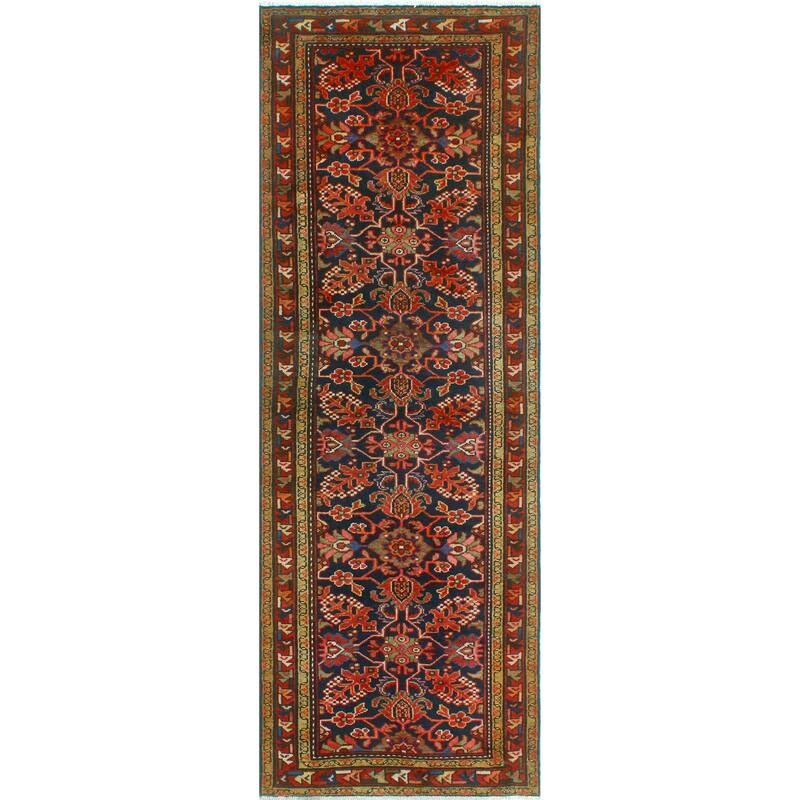 Fine Vintage Distressed Ritchie Navy/Red Runner - 3'3" x 9'5"