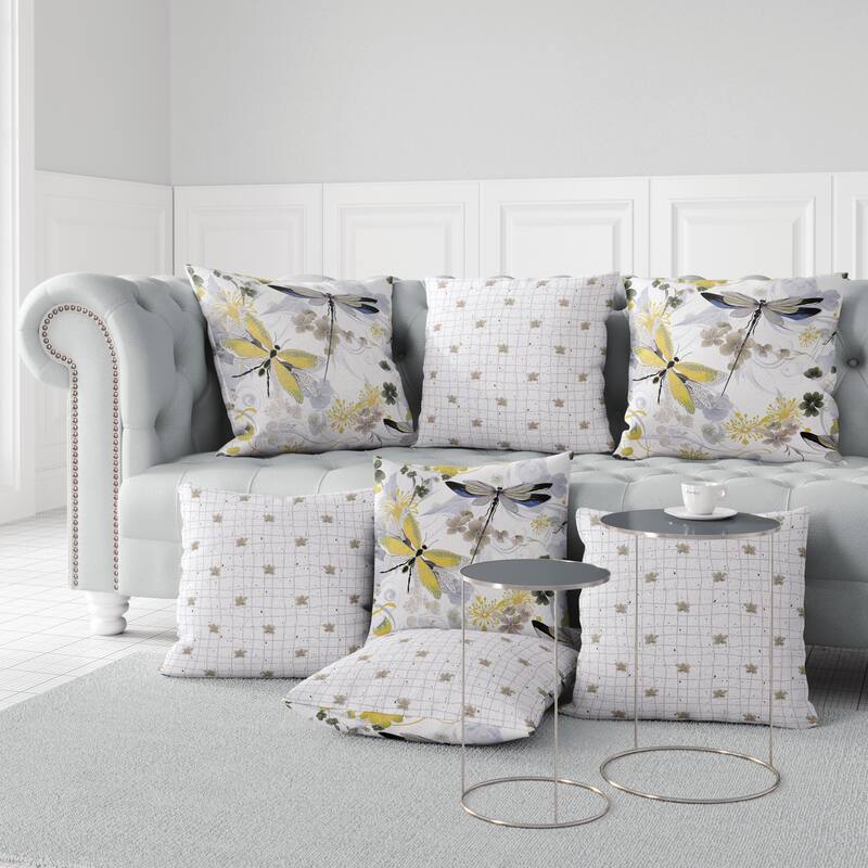 Yellow And Grey Wings in Motion Faux Suede Throw Pillow Zipper